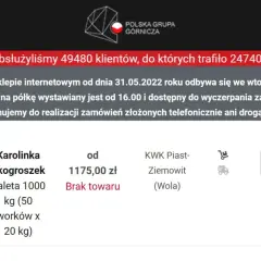 Sprzedaż ekogroszku w PGG odbywa się we wtorki i czwartki od 16:00. Obecnie brak towaru.