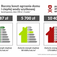 Porównanie kosztów ogrzewania domu: jakie ogrzewanie do domu wybrać? Od 1987 zł (klasa A+) do 10400 zł (klasa F).