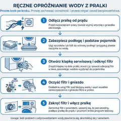 Instrukcja: jak spuścić wodę z centralnego ogrzewania. Odłącz pralkę, zabezpiecz podłogę, otwórz klapkę, oczyść filtr i zakręć.