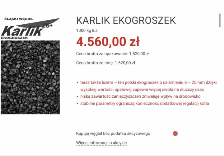 Karlik ekogroszek, polski węgiel o wysokiej wartości opałowej. Który ekogroszek lepszy Karlik czy Pieklorz? Karlik zapewnia ciepło na dłużej.