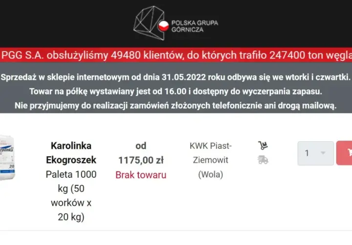 Sprzedaż ekogroszku w PGG odbywa się we wtorki i czwartki od 16:00. Obecnie brak towaru.