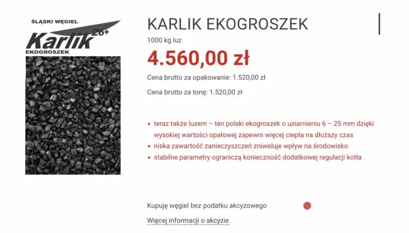 Karlik ekogroszek, polski węgiel o wysokiej wartości opałowej. Który ekogroszek lepszy Karlik czy Pieklorz? Karlik zapewnia ciepło na dłużej.