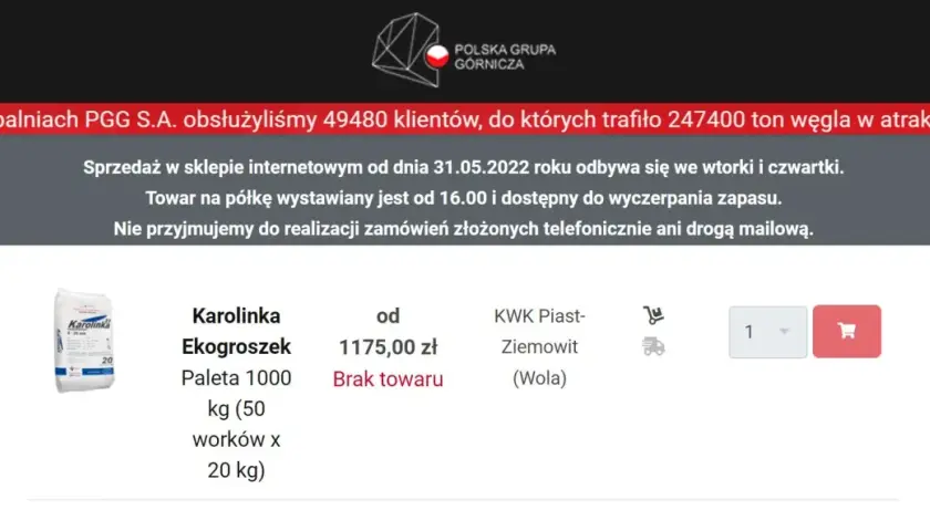 Sprzedaż ekogroszku w PGG odbywa się we wtorki i czwartki od 16:00. Obecnie brak towaru.