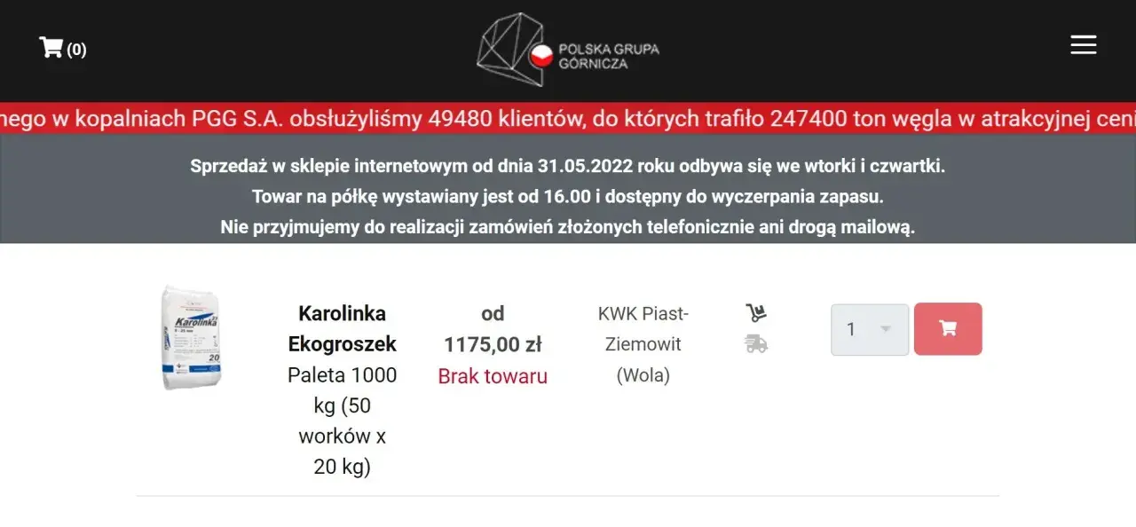 Sprzedaż ekogroszku w PGG odbywa się we wtorki i czwartki od 16:00. Obecnie brak towaru.