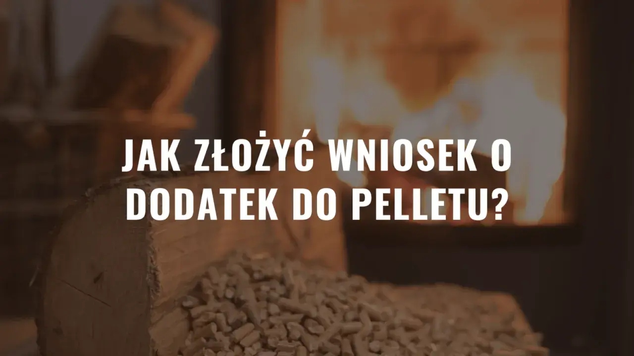 Jak złożyć wniosek o dodatek do pelletu? W tle płonący kominek i drewno.