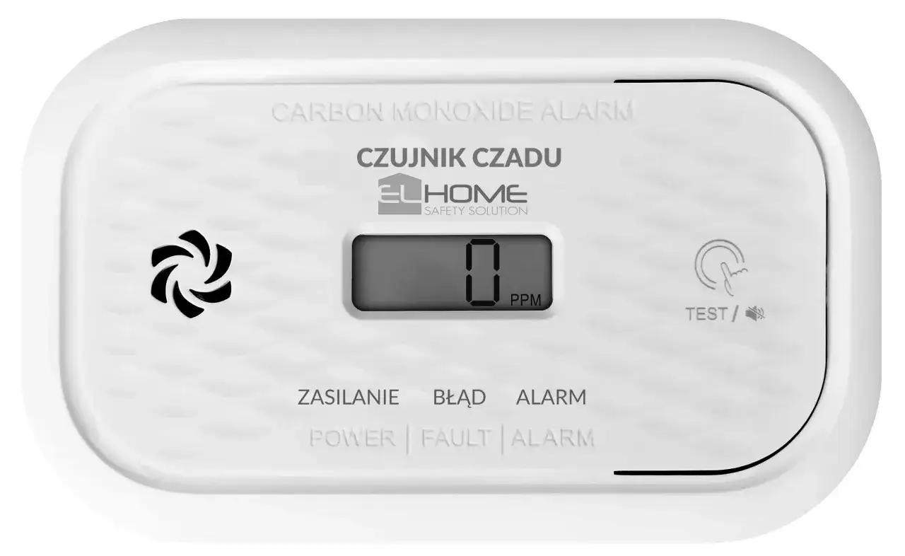 Biały czujnik czadu z wyświetlaczem pokazuje 0 PPM. Dowiedz się, jak działa czujnik czadu, by zapewnić bezpieczeństwo.